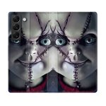 Housse cuir portefeuille pour samsung galaxy s22 plus horreur chucky cicatrice