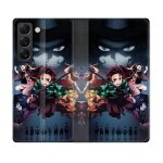 Housse cuir portefeuille pour samsung galaxy s22 plus manga demon slayer noir