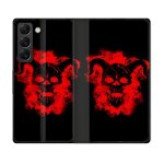 Housse cuir portefeuille pour samsung galaxy s22 plus tete de mort diable