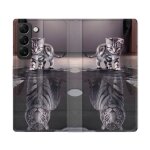 Housse cuir portefeuille pour samsung galaxy s22 ultra animal chat reflet