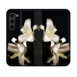 Housse cuir portefeuille pour samsung galaxy s23 fleur lys noir