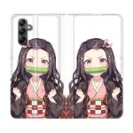 Housse cuir portefeuille pour samsung galaxy s24 fe manga demon slayer nezuko