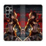 Housse cuir portefeuille pour samsung galaxy s24 ultra manga attaque titans mikasa