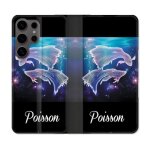 Housse cuir portefeuille pour samsung galaxy s25 plus signe zodiaque 2 poisson