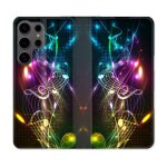 Housse cuir portefeuille pour samsung galaxy s25 ultra musique partition multicolore