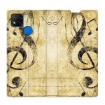 Housse cuir portefeuille pour xiaomi redmi 9c musique cl� sol vintage