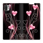 Housse cuir portefeuille pour xiaomi redmi note 10 5g coeur rose montant sur noir