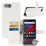 Housse etui coque pochette portefeuille pour blackberry key2 le + verre trempe - blanc