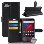 Housse etui coque pochette portefeuille pour blackberry key2 le + verre trempe - noir