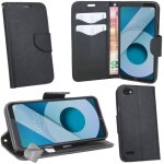 Housse etui coque pochette portefeuille pour lg q6 + verre trempe - noir / noir