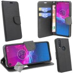Housse etui coque pochette portefeuille pour motorola moto e6 plus + verre trempe - noir / noir