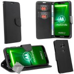 Housse etui coque pochette portefeuille pour motorola moto g7 power + verre trempe - noir / noir
