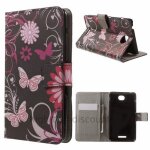 Housse etui coque pochette portefeuille pu cuir pour sony xperia e4 + film ecran - fleurs n