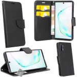 Housse etui coque pochette portefeuille pour samsung galaxy note 10 + film ecran - noir / noir