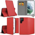 Housse etui coque pochette portefeuille pour samsung galaxy s22 ultra 5g + verre trempe - rouge magnet ...
