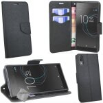 Housse etui coque pochette portefeuille pour sony xperia l3 + film ecran - noir / noir