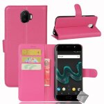 Housse etui coque pochette portefeuille pour wiko wim + film ecran - rose