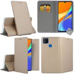 Housse etui coque pochette portefeuille pour xiaomi redmi 9c + verre trempe - or magnet