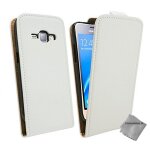 Housse etui coque pochette pu cuir fine pour samsung galaxy j1 (2016) + film ecran - blanc