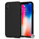 Housse etui coque pochette silicone gel fine pour apple iphone xs + film ecran - noir