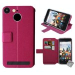 Housse etui coque portefeuille pour archos 50f helium lite + film ecran - rose