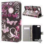 Housse etui coque portefeuille pu cuir pour wiko jerry + verre trempe - fleurs n