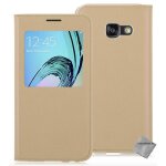 Housse etui coque portefeuille s - view pour samsung galaxy a3 (2017) + verre trempe - champagne