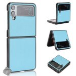 Housse etui coque rigide simili cuir avant et arrire pour samsung galaxy z flip 4 5g - bleu clair