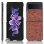 Housse etui coque rigide simili cuir crocodile pour samsung galaxy z flip 3 5g - marron
