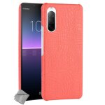 Housse etui coque rigide simili cuir crocodile pour sony xperia 10 ii + film ecran - rouge