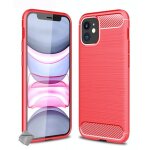 Housse etui coque silicone gel carbone pour apple iphone 12 mini + film ecran - rouge