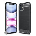 Housse etui coque silicone gel carbone pour apple iphone 12 / 12 pro + film ecran - noir