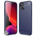 Housse etui coque silicone gel carbone pour apple iphone 13 mini + film ecran - bleu fonce