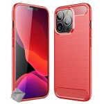 Housse etui coque silicone gel carbone pour apple iphone 13 pro + film ecran - rouge