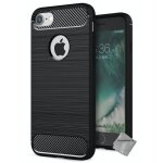 Housse etui coque silicone gel carbone pour apple iphone se (2022) + film ecran - noir