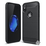 Housse etui coque silicone gel carbone pour apple iphone x + verre trempe - noir