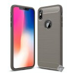Housse etui coque silicone gel carbone pour apple iphone xs max + film ecran - gris