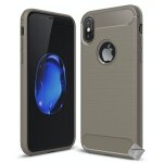 Housse etui coque silicone gel carbone pour apple iphone xs + verre trempe - gris