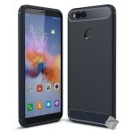 Housse etui coque silicone gel carbone pour huawei honor 7x + film ecran - bleu fonce