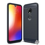Housse etui coque silicone gel carbone pour motorola moto g7 + film ecran - bleu fonce