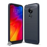 Housse etui coque silicone gel carbone pour motorola moto g7 power + verre trempe - bleu fonce