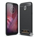 Housse etui coque silicone gel carbone pour motorola moto z3 play + verre trempe - noir