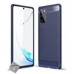 Housse etui coque silicone gel carbone pour samsung galaxy note 20 + film ecran - bleu fonce