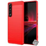 Housse etui coque silicone gel carbone pour sony xperia 1 iv + verre trempe - rouge
