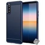 Housse etui coque silicone gel carbone pour sony xperia 10 iv + film ecran - bleu fonce