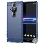 Housse etui coque silicone gel carbone pour sony xperia pro - i + verre trempe - bleu fonce Housse etui coque silicone gel carbone pour sony xperia pro - i + verre trempe - bleu fonce