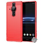 Housse etui coque silicone gel carbone pour sony xperia pro - i + verre trempe - rouge