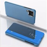 Housse pour samsung galaxy m33 5g - etui coque portefeuille clear view miroir + film ecran - bleu