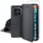Housse pour xiaomi redmi note 15 pro 5g - etui coque pochette portefeuille + film ecran - noir magnet ...