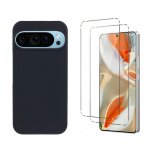 Hqselection� coque noir mat en silicone souple pour google pixel 9 / google pixel 9 pro + 2 verre tremp� ...